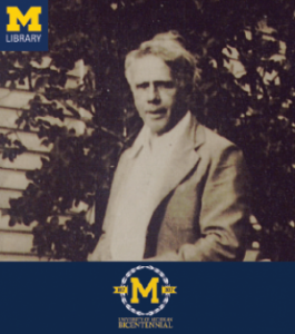 Photo of Robert Frost at Jean Paul Slusser's Pontiac Street House. Robert Frost Collection, U-M Special Collections Library
