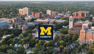 aerial of campus with chem logo