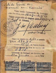 Life saving visa issued by Dr. Aristides de Sousa Mendes in June 19, 1940 By Huddyhuddy - Self-scanned, CC BY-SA 3.0
