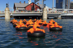 SOS (Safety Orange Swimmers) by A+J Art+Design