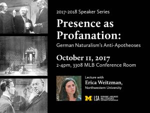 event infographic Erica Weitzman Presence as Profanation Wed, 10/11 2-4pm, 3308 MLB