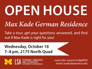 max kade open house Wed Oct 18 7pm 2175 north quad
