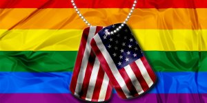 LGBT Flag behind dogtags