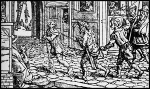 Vagrant being punished in the streets in Tudor England, 1536. Source: https://en.wikipedia.org/wiki/Vagrancy_(people)#/media/File:Vagrant_being_punished_in_the_streets_(Tudor_England).jpg