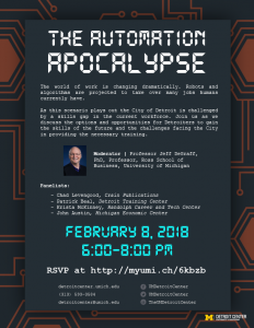 Promotional flyer for Eye On Detroit: The Automation Apocalypse event