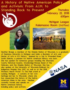Event description with an image of Heather and an image of protectors at Standing Rock