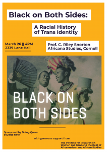 Poster describing the details of the event, including a photograph of two black trans people.