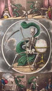 Illustration from Benedictus Antonio Van Assen. "The British Dance of Death." London: Hodgson and Co., 1828. Special Collections Research Center, University of Michigan Library.