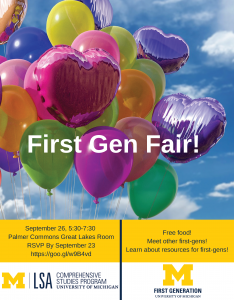 Flier for first-gen fair. Details included in description of event.