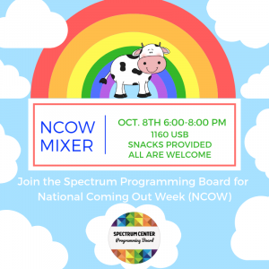 A flyer with images of a rainbow, clouds and a cow, describing the event