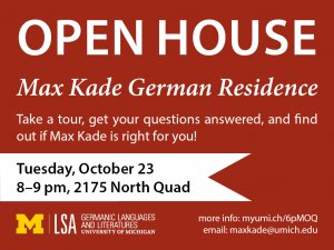 max kade open house Tue Oct 23 8pm 2175 north quad