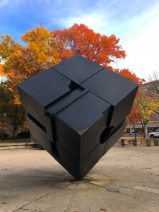 Fall picture of 'The Cube' sculpture