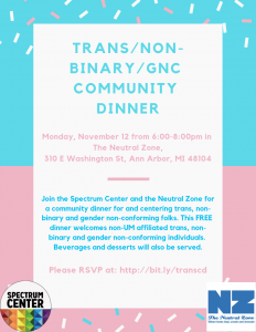A pink and blue flyer with information about the event, and sprinkles on the top and bottom
