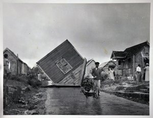 Chattel House after hurricane Janet, 1955