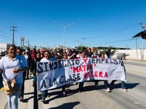 Striking maquiladora workers in Matamoros Mexico, January 2019