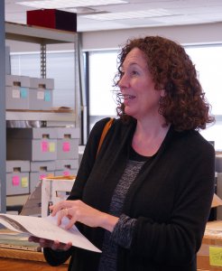 Indie director Nancy Savoca in the U-M Library archives, 2015. Photo by Mary Morris, U-M Library.