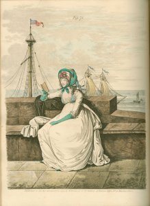 Morning dress illustration from Gallery of Fashion, Vol II, October 1795