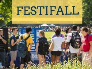 Image of a student organization festival with the word "Festifall" written on top.