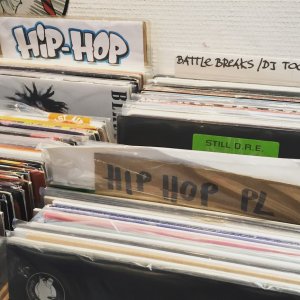 Hip-hop at a record store.