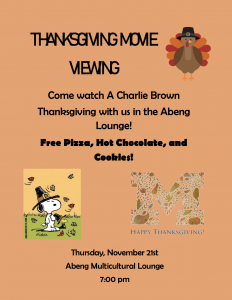 Charlie Brown Thanksgiving Movie Screening Flyer