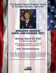 The Beattie Family Seminar Series in Combat Casualty Care with Brigadier General Carol Ann Fausone (ret) Flyer