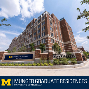 Munger Graduate Residences Logo, featuring photograph of the building.