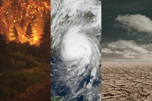 Photo of wildfire, hurricane and drought