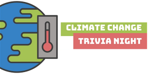 stylized image of Earth and thermometer with words "climate change trivia night"