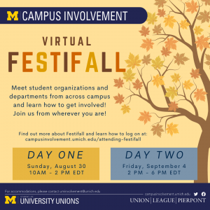 Virtual Festifall. Day 1 (August 30; 10 am - 2 pm). Day 2 (September 4; 2 pm - 6 pm).