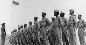 Montford Point Marine recruits at parade rest - 1943