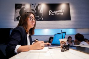 Woman working on laptop