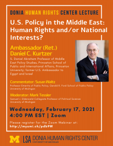 Donia Human Rights Center Lecture. U.S. Policy in the Middle East: Human Rights and/or National Interests?