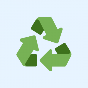 Green recycling symbol on a light blue background.