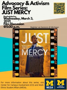 Just Mercy film discussion 3/3. Register via Sessions.