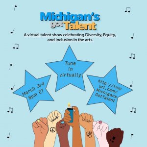 Flyer for Michigan's Got Talent on March 3rd at 8pm