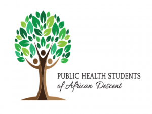 The Public Health Students of African Descent logo includes a brown tree with green leaves on a white background, along with the text "Public Health Students of African Descent"