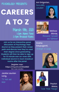 Psychology Presents: Careers A to Z informational flyer