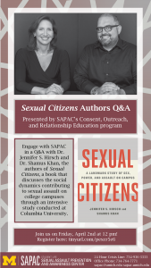 Sexual Citizens Authors Q and A  presented by SAPAC's Consent, Outreach, and Relationship Education Program