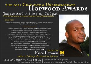 Flyer featuring photo of Hopwood Lecturer Kiese Laymon