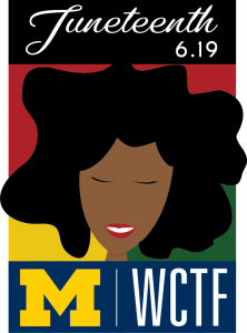 WCTF Juneteenth Logo - Black woman smiling with closed eyes