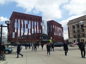 Biological Sciences Building and people walking by