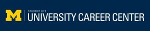 blue rectangle with block M and the words "Student Life and University Career Center"