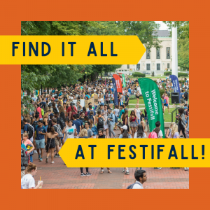 Find it all at Festifall! (Image of students walking on Ingalls Mall)