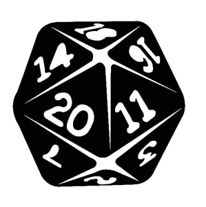 black and white clip art of a 20-sided die