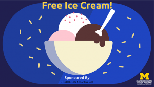 Bowl of ice cream that says Free Ice Cream! above it and Sponsored By JPMorgan Chase & Co underneath