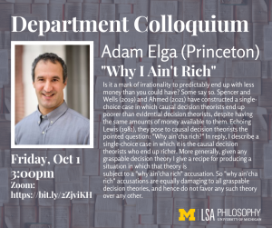 Adam Elga (Princeton) Colloquium: October 1st, 3pm