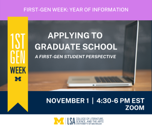 Applying to Graduate School flyer with date, time,