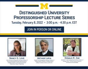 Image contains photos of the three professors presenting lectures and date and time details.