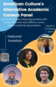 Poster with the names and pictures of the feature panelists