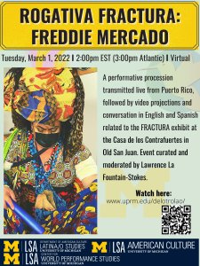 Poster with a picture of the artist and information about the event.